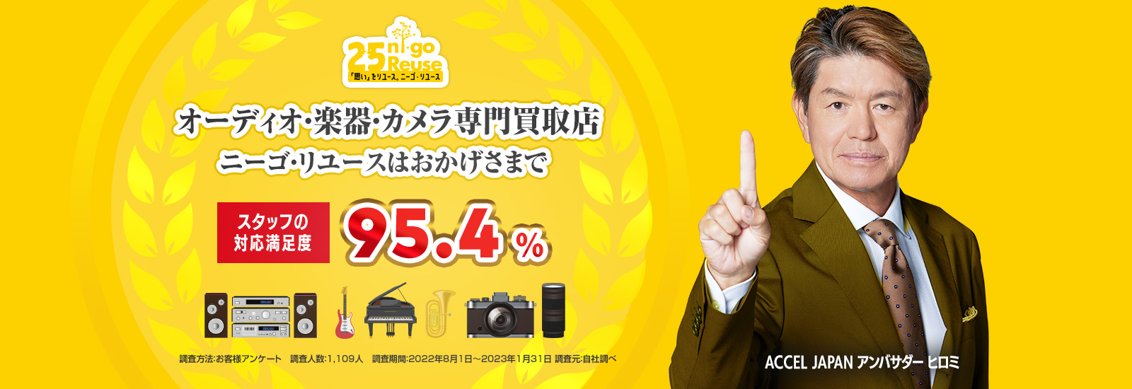 25Reuseはおかげさまで「オーディオ・楽器・カメラ買取専門店」買取価格・スタッフ対応満足度第一位に選ばれました。ACCEL JAPAN アンバサダー ヒロミ